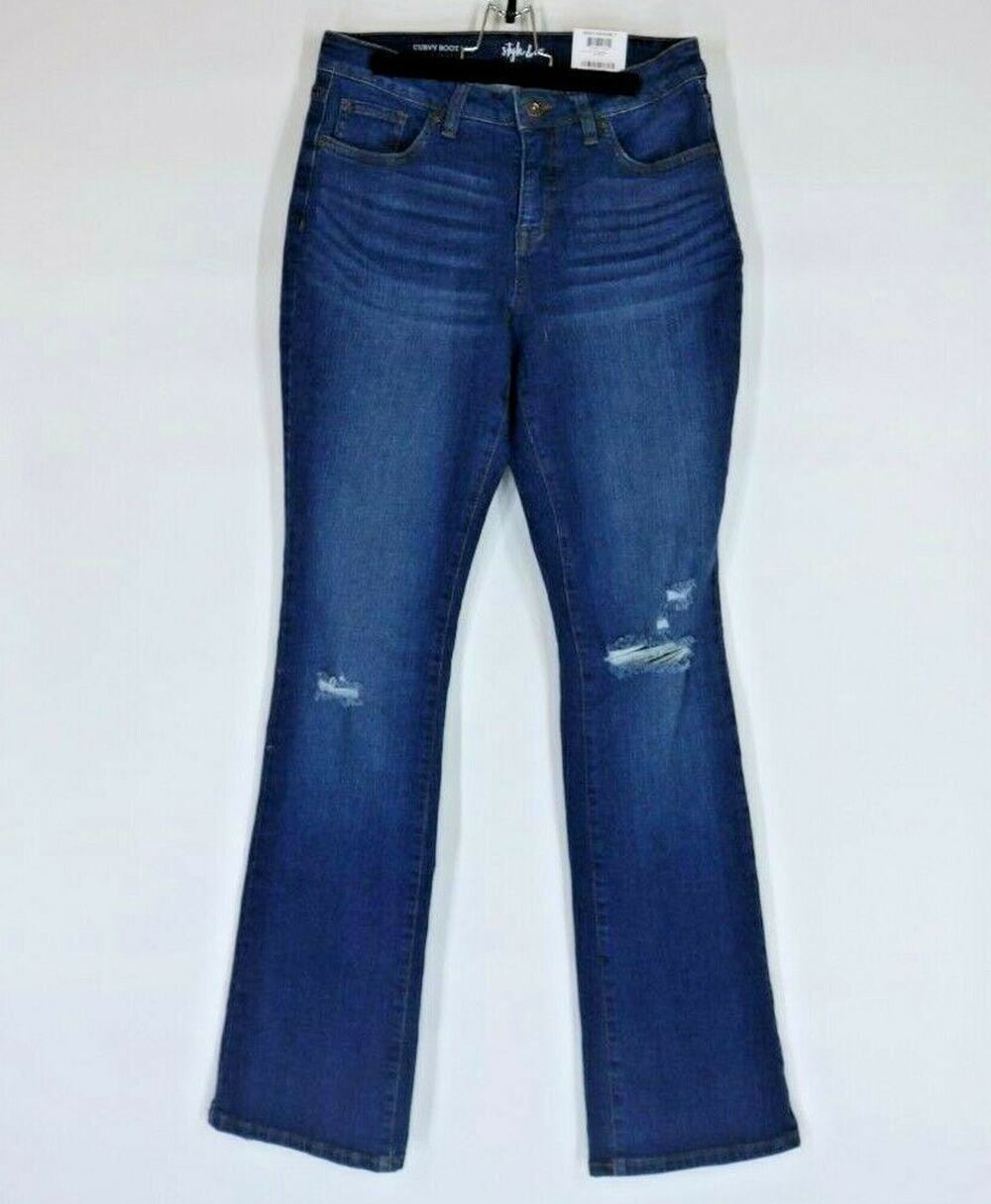 NWT Style & Co Distressed Denim Boot Cut Curvy Fade Jeans Women's Size 2